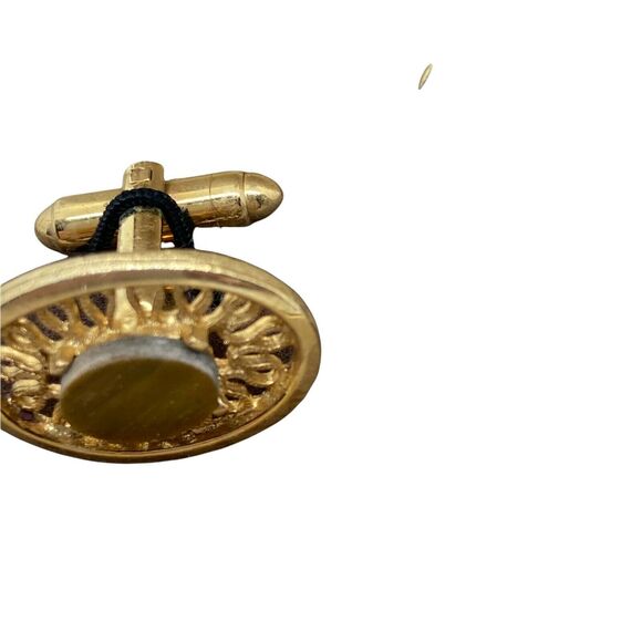 Cufflinks And Tie Tack Set Vintage Dante Men's Gold Tone Tiger’s Eye Bullet Back - Picture 4 of 16